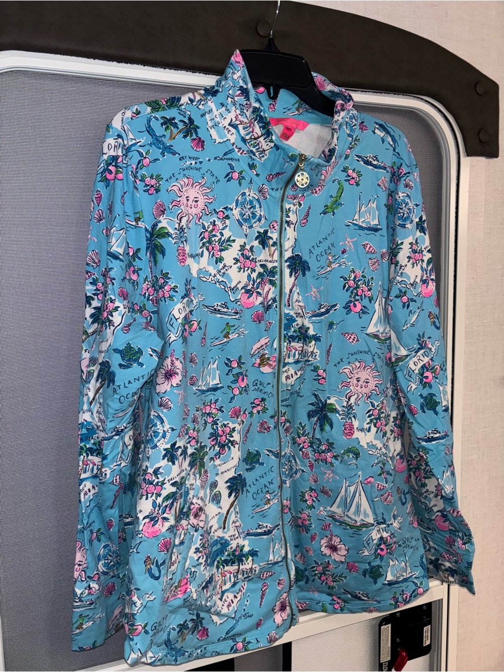 Discontinued Lily Pulitzer Blue Florida print Nautical Zip Jacket